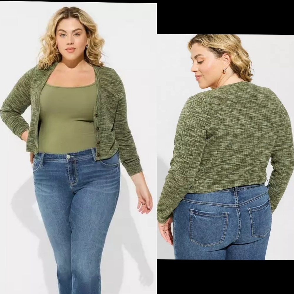 TORRID 4X Space Dye Cardigan V-Neck Sweater - Olivine